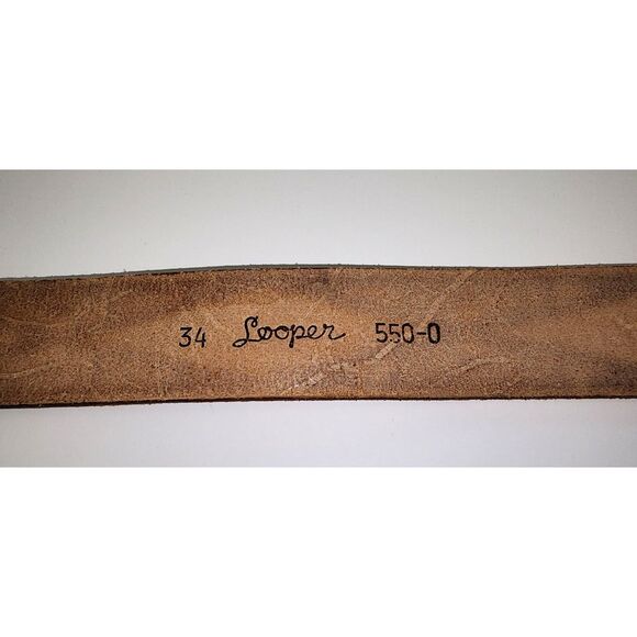 Looper Embossed Leather Belt w/ Bucking Bronco Nickel Silver Buckle 34\